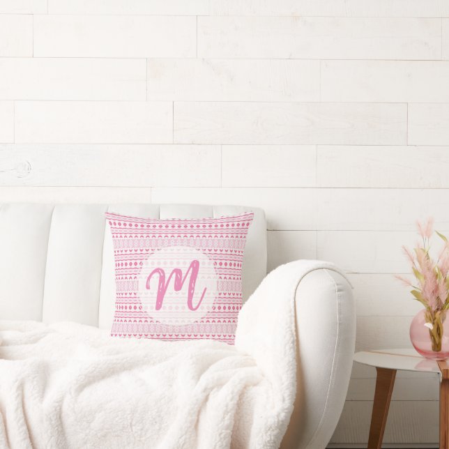 Custom Name Cute Girly Pretty Pink White Pattern  Cushion (Couch)