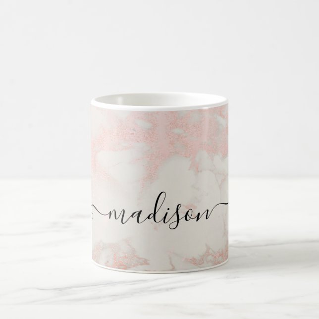Custom Name Cute Glitter Drips Pink Marble Coffee Mug (Center)