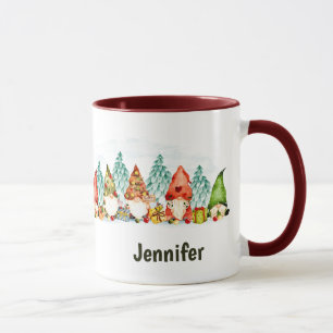 Custom Name Cute Gnomes Watercolor Christmas Mug