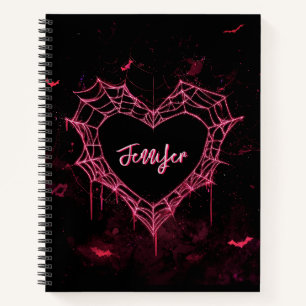 Custom Name Cute Gothic Pink Heart Spiderweb  Notebook