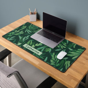 Custom Name Cute Green Botanical Office Decor Desk Mat