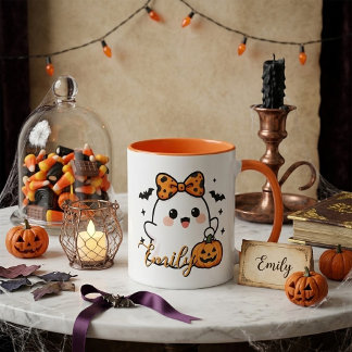 Custom Name Cute Halloween Ghost Mug