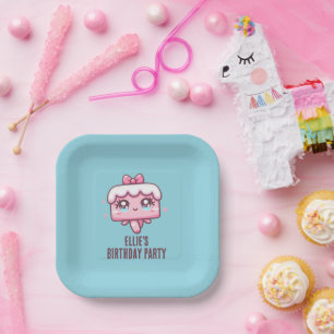Custom Name Cute Kawaii Birthday Cake Paper Plate