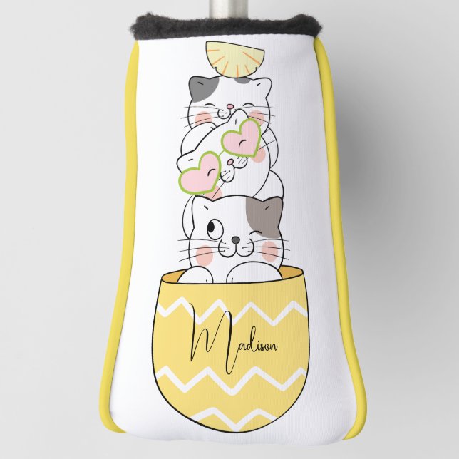 Custom Name Cute Kittens Golf Head Cover (Rotate 90)