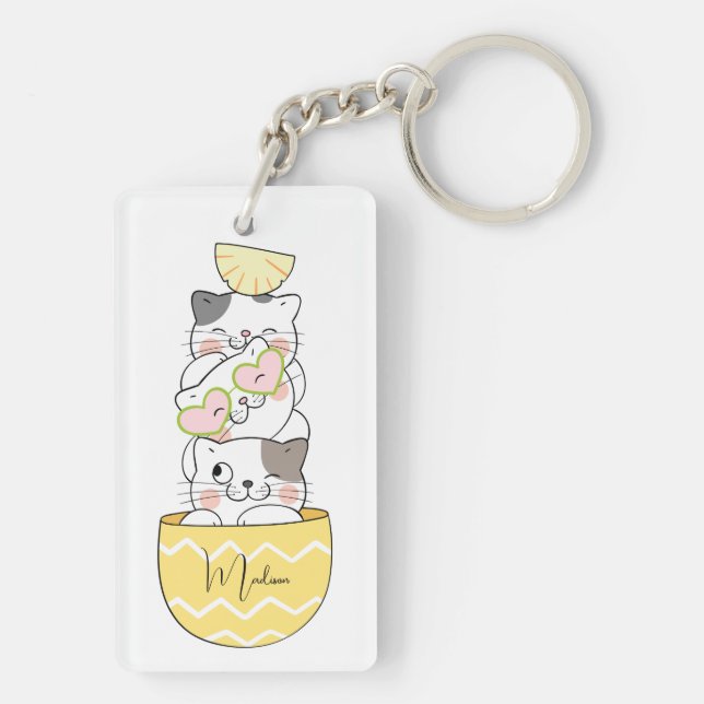 Custom Name Cute Kittens Key Ring (Back)