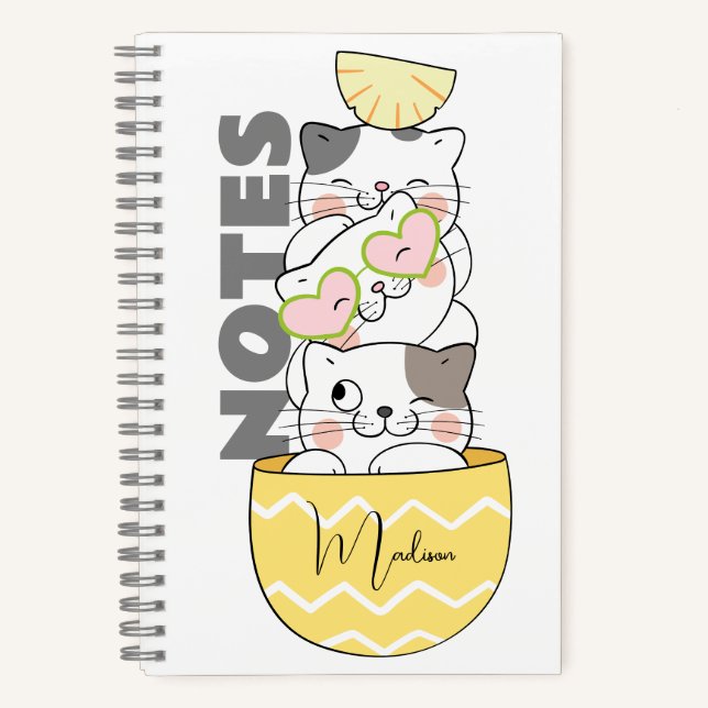 Custom Name Cute Kittens Notebook (Front)