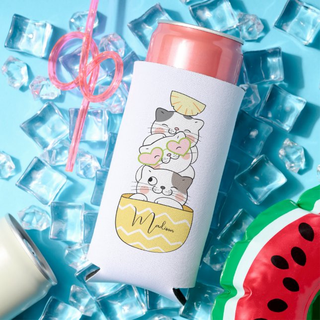 Custom Name Cute Kittens Seltzer Can Cooler (In Situ Summer)