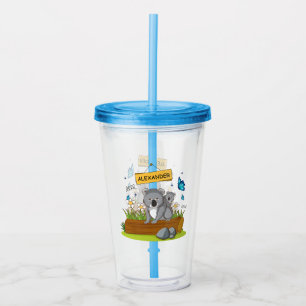 Custom Name cute Koala & Butterfly Garden Acrylic Tumbler