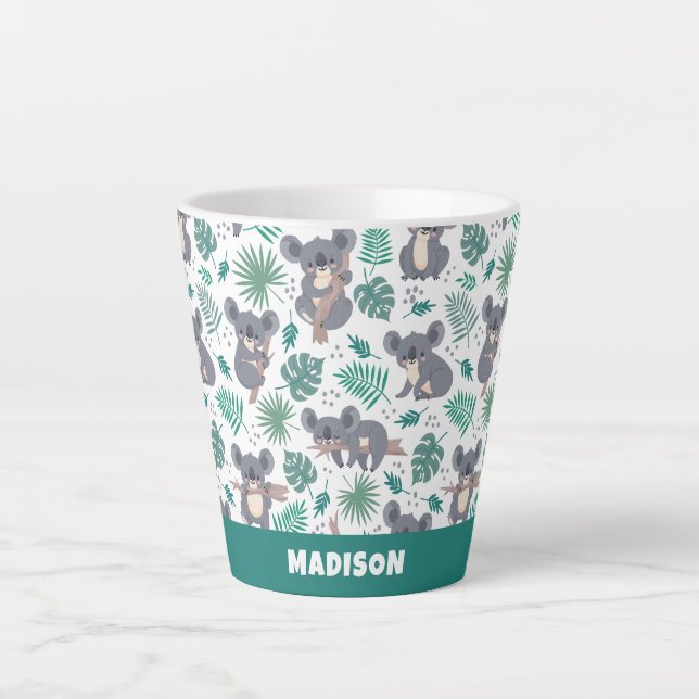 Custom Name Cute Koalas Pattern Latte Mug (Front)