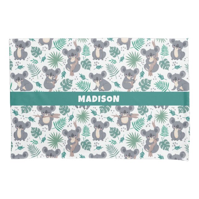 Custom Name Cute Koalas Pattern Pillowcase (Front)