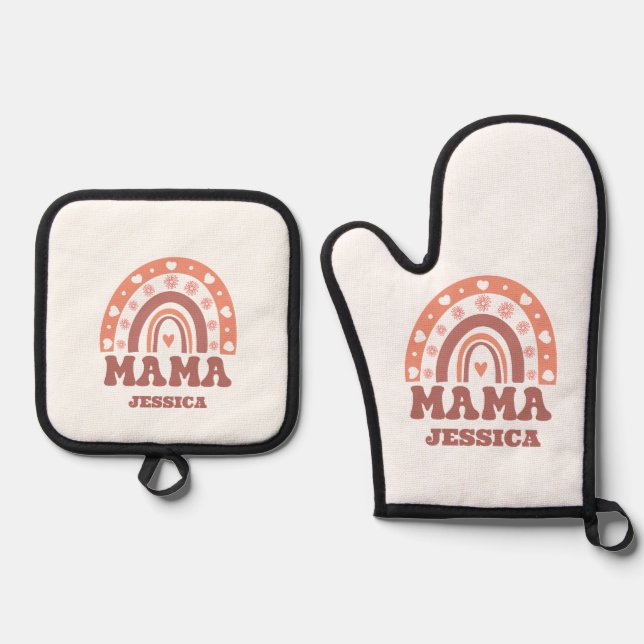Custom name cute modern oven mitts  mitt & pot holder set (Front)