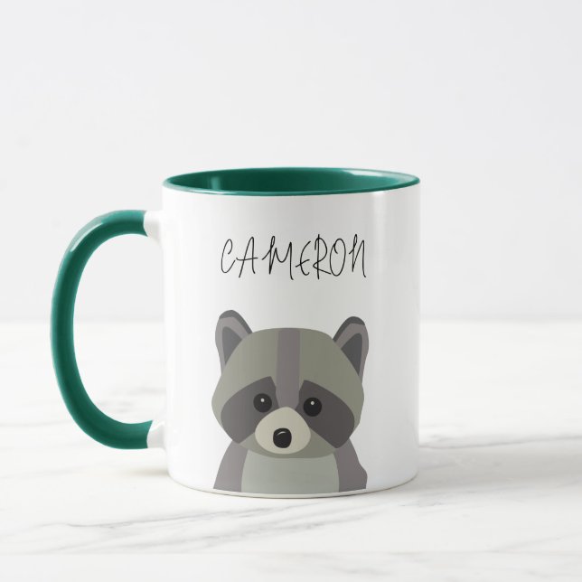 Custom Name Cute Modern racoon illustration Mug (Left)