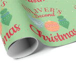 Custom Name Cute Ornament Toddler Christmas   Wrapping Paper<br><div class="desc">Personalised toddler second or third Christmas ornament,  featuring cute kawaii face Christmas ornaments on a white background,  with small little gold dottie snowflakes. Toddle boy or toddler girl custom name second,  third Christmas design.</div>