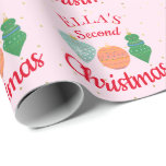 Custom Name Cute Ornament Toddler Christmas   Wrapping Paper<br><div class="desc">Personalised toddler second or third Christmas ornament,  featuring cute kawaii face Christmas ornaments on a white background,  with small little gold dottie snowflakes. Toddle boy or toddler girl custom name second,  third Christmas design.</div>