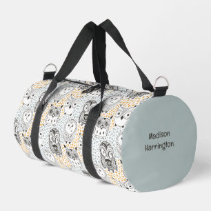 Custom Name Cute Owl Pattern Duffle Bag