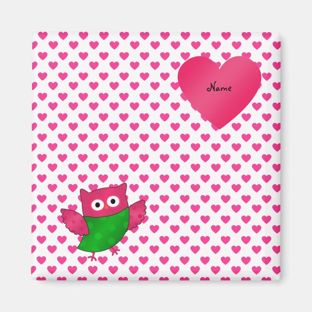 Custom name cute owl pink hearts magnet (Front)