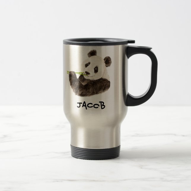 Custom Name Cute Panda  Watercolor Animal Travel Mug (Right)