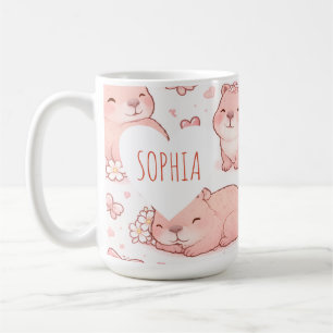 Custom Name Cute Pastel Capybara Bow Girls Coffee Mug