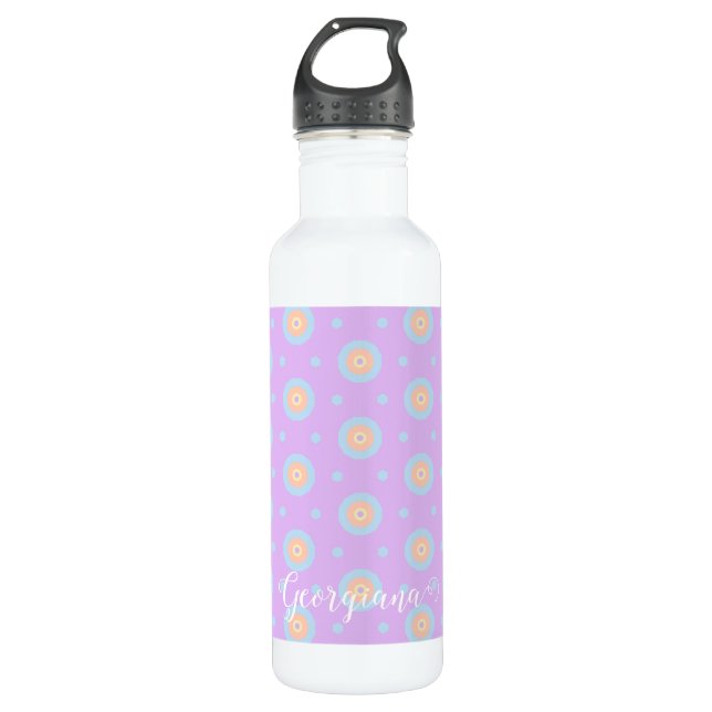 Custom Name Cute Pastel Rainbow Bullseyes Pattern 710 Ml Water Bottle (Front)