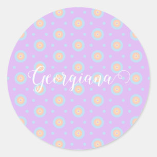 Custom Name Cute Pastel Rainbow Bullseyes Pattern Classic Round Sticker