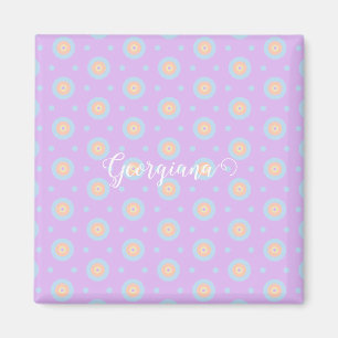 Custom Name Cute Pastel Rainbow Bullseyes Pattern Magnet