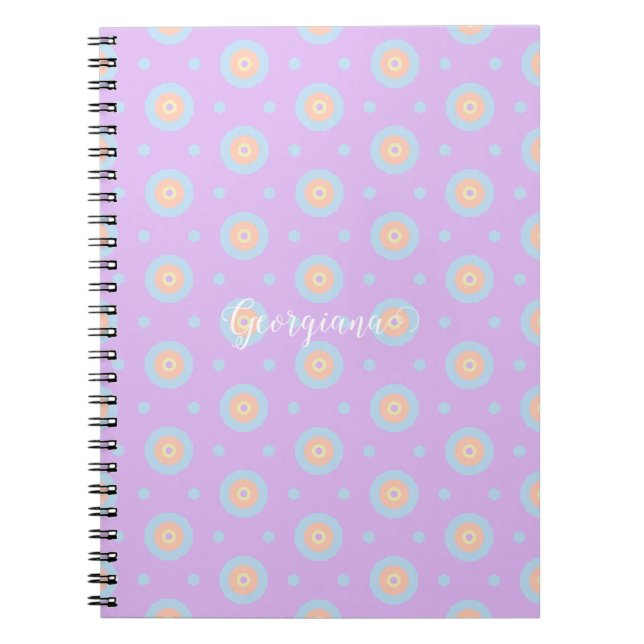 Custom Name Cute Pastel Rainbow Bullseyes Pattern Notebook (Front)