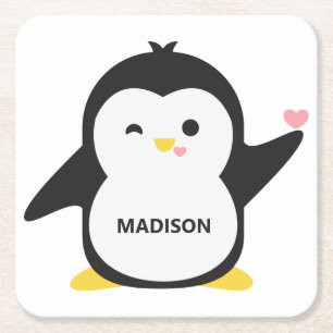 Custom name cute penguin coaster