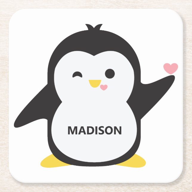 Custom name cute penguin coaster (Front)
