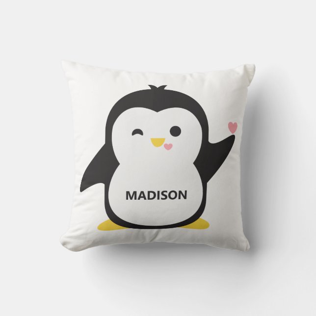 Custom name cute penguin cushion (Front)