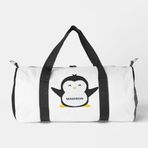 Custom name cute penguin duffle bag