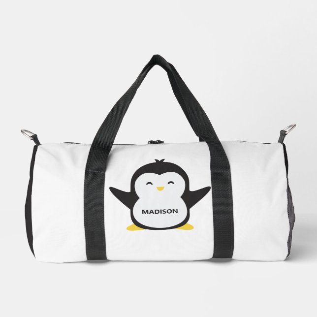 Custom name cute penguin duffle bag (Front)