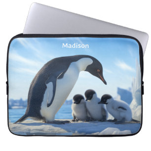 Custom Name Cute Penguins Laptop Sleeve