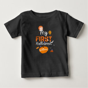Custom Name Cute Pumpkin First Halloween  Baby T-Shirt
