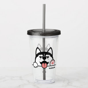 Custom Name Cute Siberian Husky Acrylic Tumbler