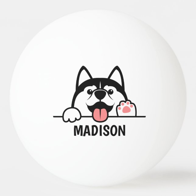 Custom Name Cute Siberian Husky Ping Pong Ball (Front)