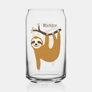 Custom Name Cute Sloth Can Glass