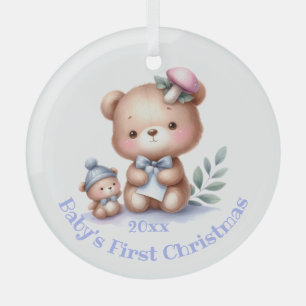 Custom Name Cute Teddy Bear Animal Art Glass Tree Decoration