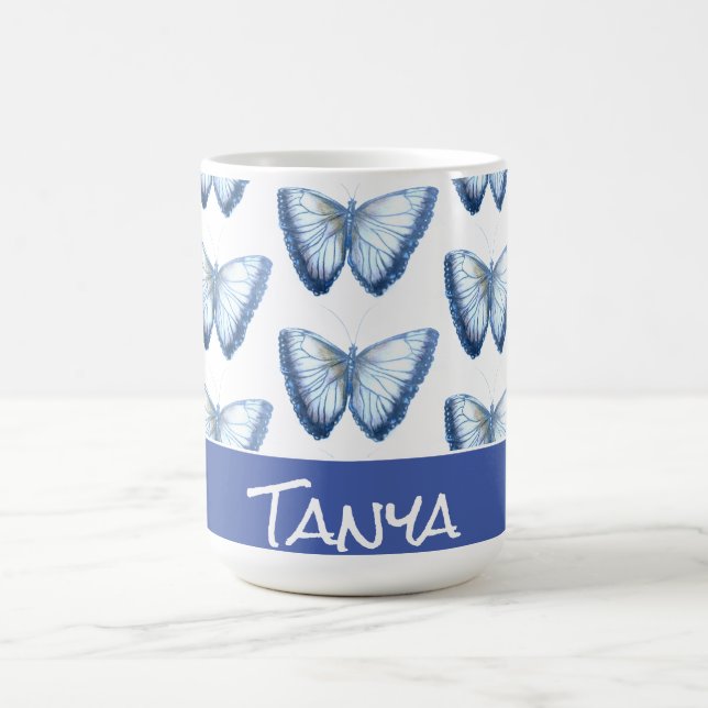 Custom Name Cute Trendy Beautiful Butterfly Coffee Mug (Center)