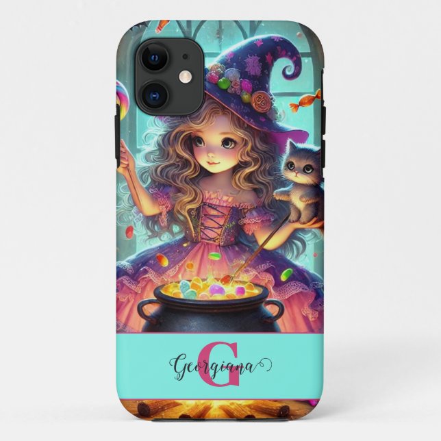 Custom Name Cute Whimsical Witch Halloween Treats Case-Mate iPhone Case (Back)
