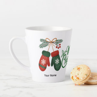 Custom Name Cute Winter Mittens and Holly Coffee M Latte Mug