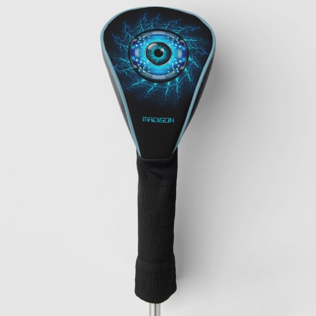 Custom Name Cyber Circuit Eye Golf Head Cover (Front)