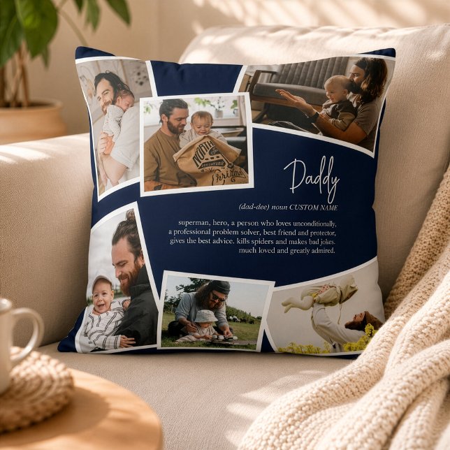 Custom Name Daddy Father Definition Photo Collage Cushion (Creator Uploaded)