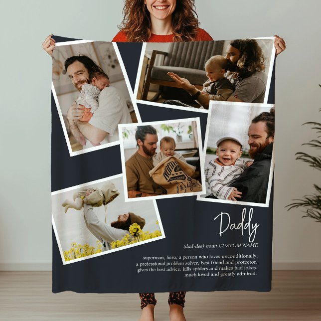 Custom Name Daddy Father Definition Photo Collage Fleece Blanket (Creator Uploaded)