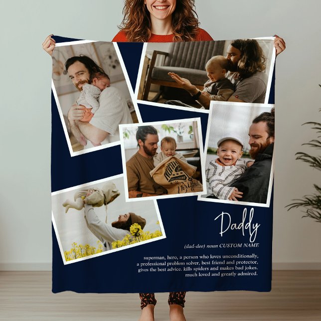 Custom Name Daddy Father Definition Photo Collage Fleece Blanket (Creator Uploaded)