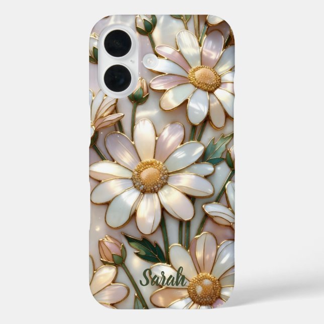Custom Name Daisy Floral Phone Case Gold Elegant (Back)