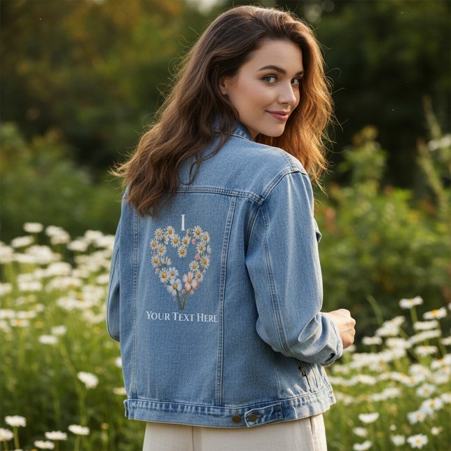 Custom Name Daisy Flower Heart Valentine’s Day Denim Jacket (Creator Uploaded)