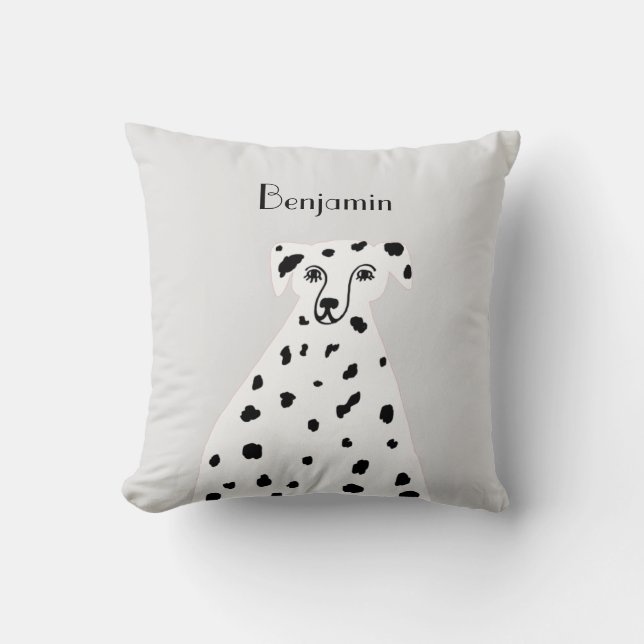 Custom Name Dalmatian Dog Abstract Art Grey  Cushion (Front)