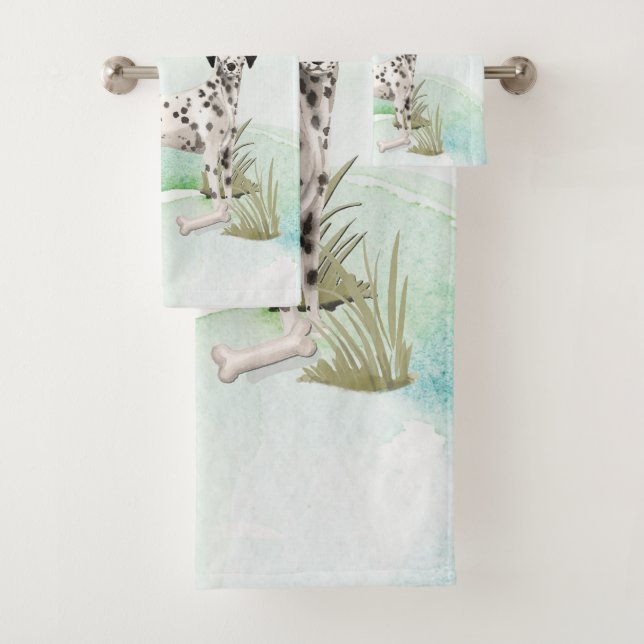 Custom Name Dalmatian Pet  Dog Bath Towel Set (Insitu)