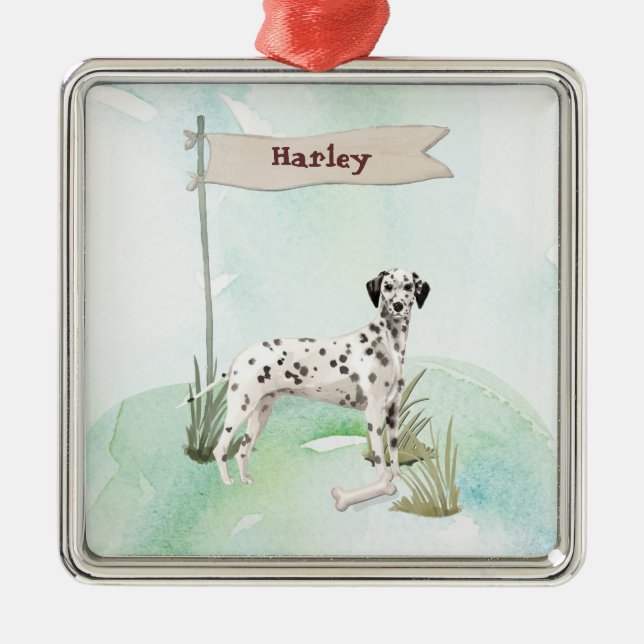 Custom Name Dalmatian Pet  Dog Metal Tree Decoration (Front)