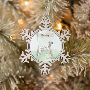 Custom Name Dalmatian Pet Dog Snowflake Pewter Christmas Ornament